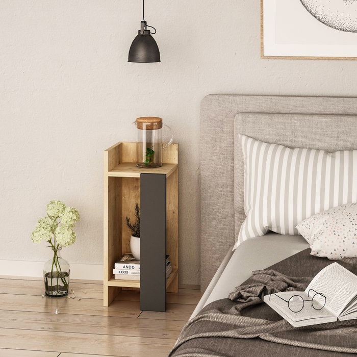 Hanah Home Mesita de Noche Elos Left Roble y Antracita con Tablero de Partículas Recubierto de Melamina 25x60x27 cm